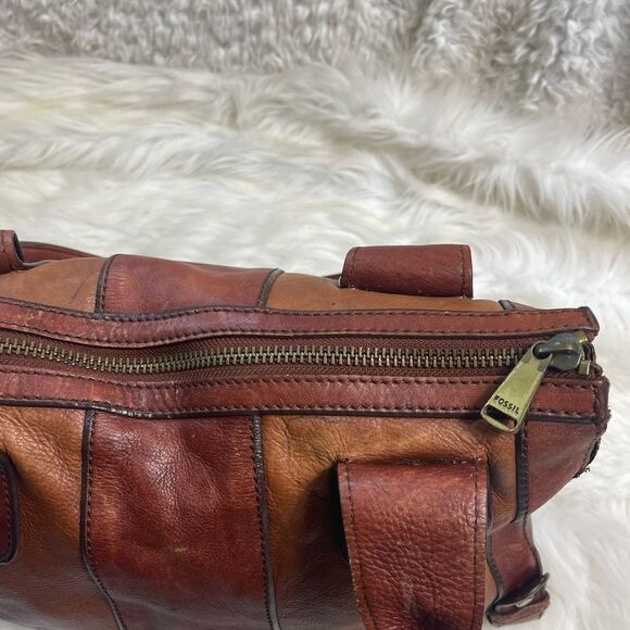 Fossil Reissue Satchel Handbag Vintage  Leather tan&brown antique tone Hardwares - Picture 14 of 16